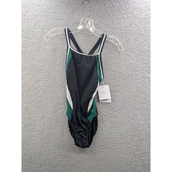 NWT Dolfin Womens Reliance Black/Green/White Colorblock DBX Back swimsuit sz 30 - Picture 1 of 8